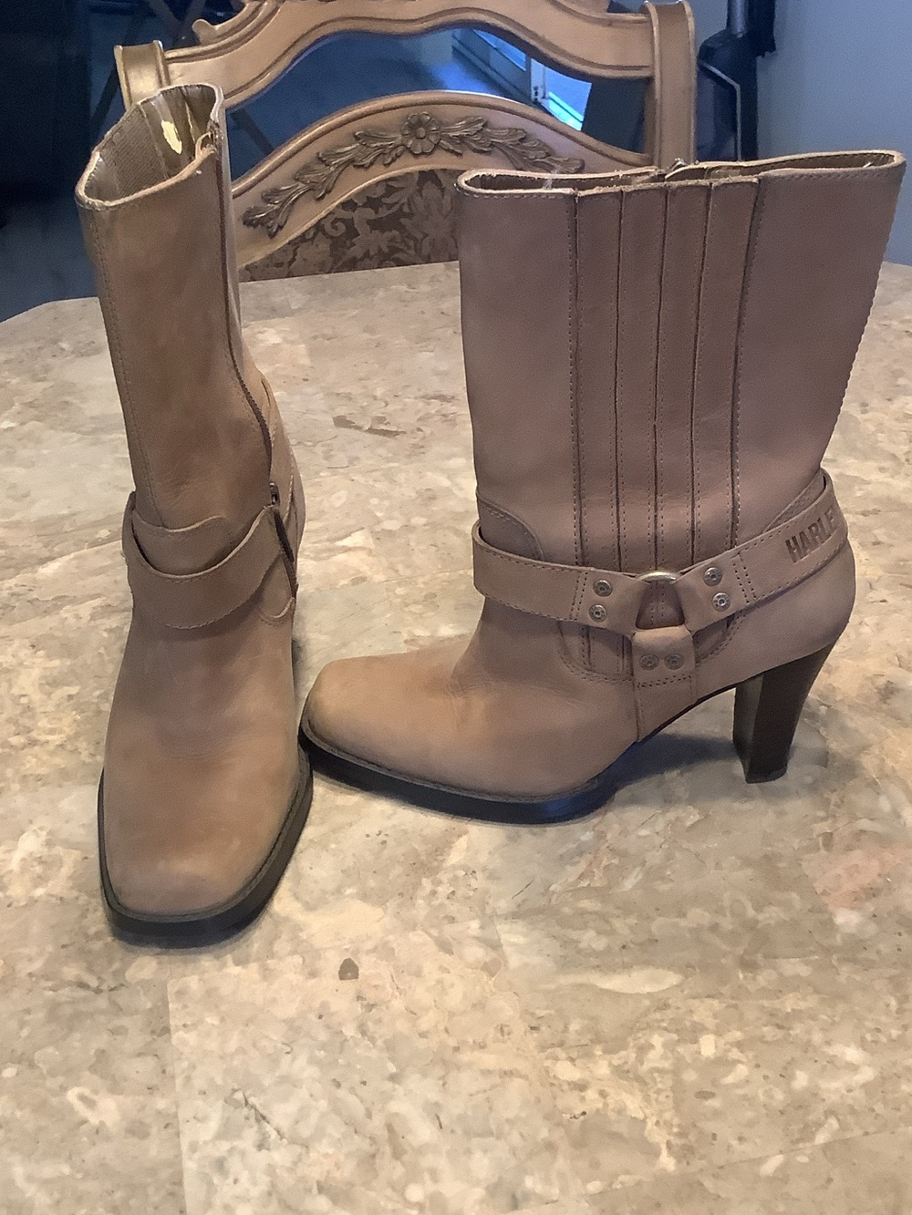 Harley-Davidson Tan Mid-Calf Heeled Harness Boots